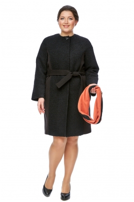 Черное женское пальто из текстиля без воротника