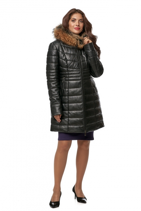Женское кожаное пальто из натуральной кожи с капюшоном, отделка енот 8013751