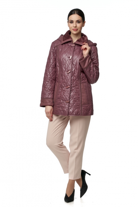 Куртка женская из текстиля с капюшоном, отделка искусственный мех 8016088