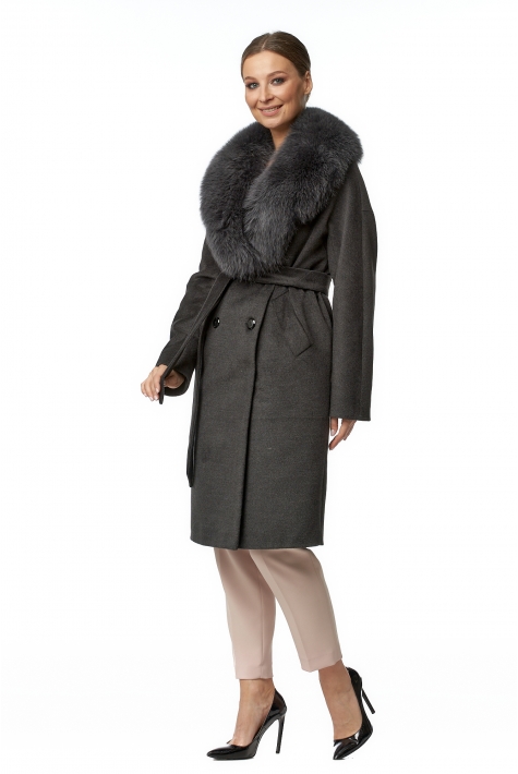 Женское пальто из текстиля с воротником, отделка песец 8016821