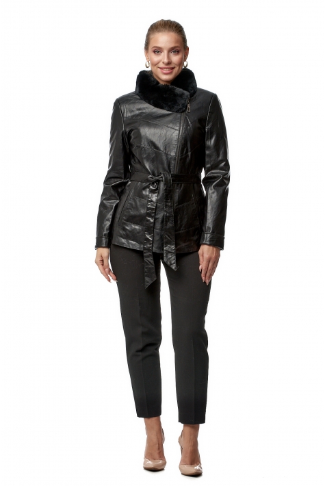 Женская кожаная куртка из эко-кожи с воротником, отделка искусственный мех 8019562