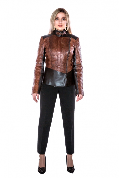 Женская кожаная куртка из натуральной кожи питона с воротником 8020519